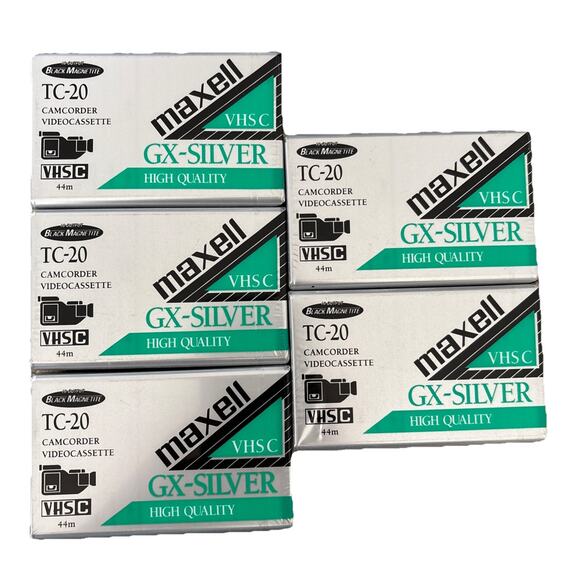Lot Of 5 Brand New Maxell VHSC TC-20 GX-Silver Camcorder Videocassette VHSC - Picture 1 of 2